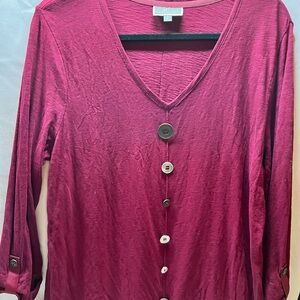 JM Collection Merlot Button Detail shirt with Long Sleeves
